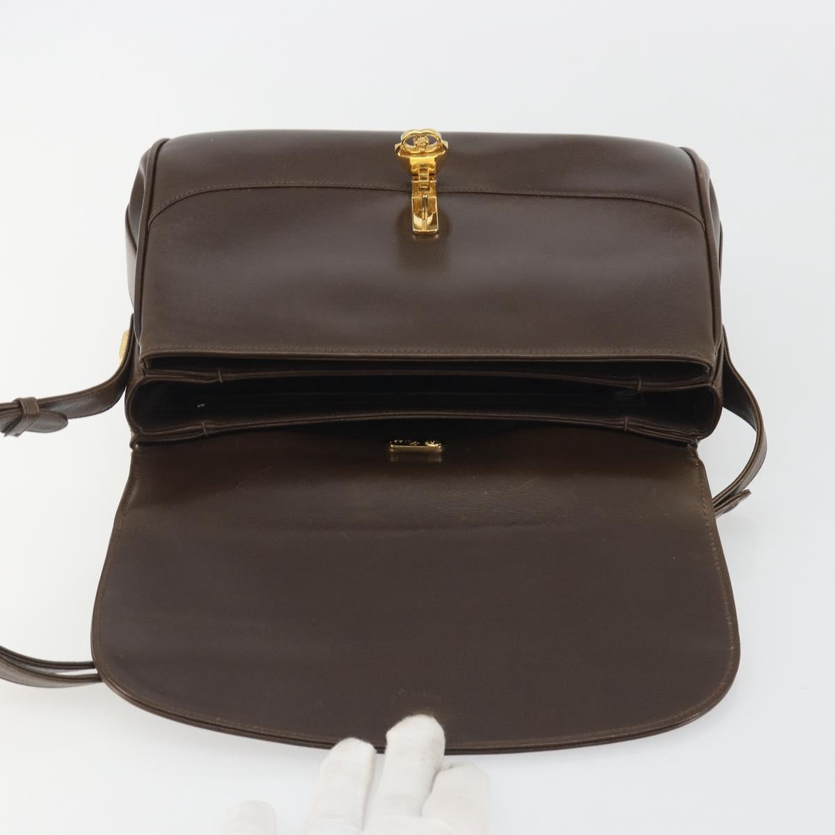 GUCCI Hand Bag Leather Brown Gold Tone Auth ep15160