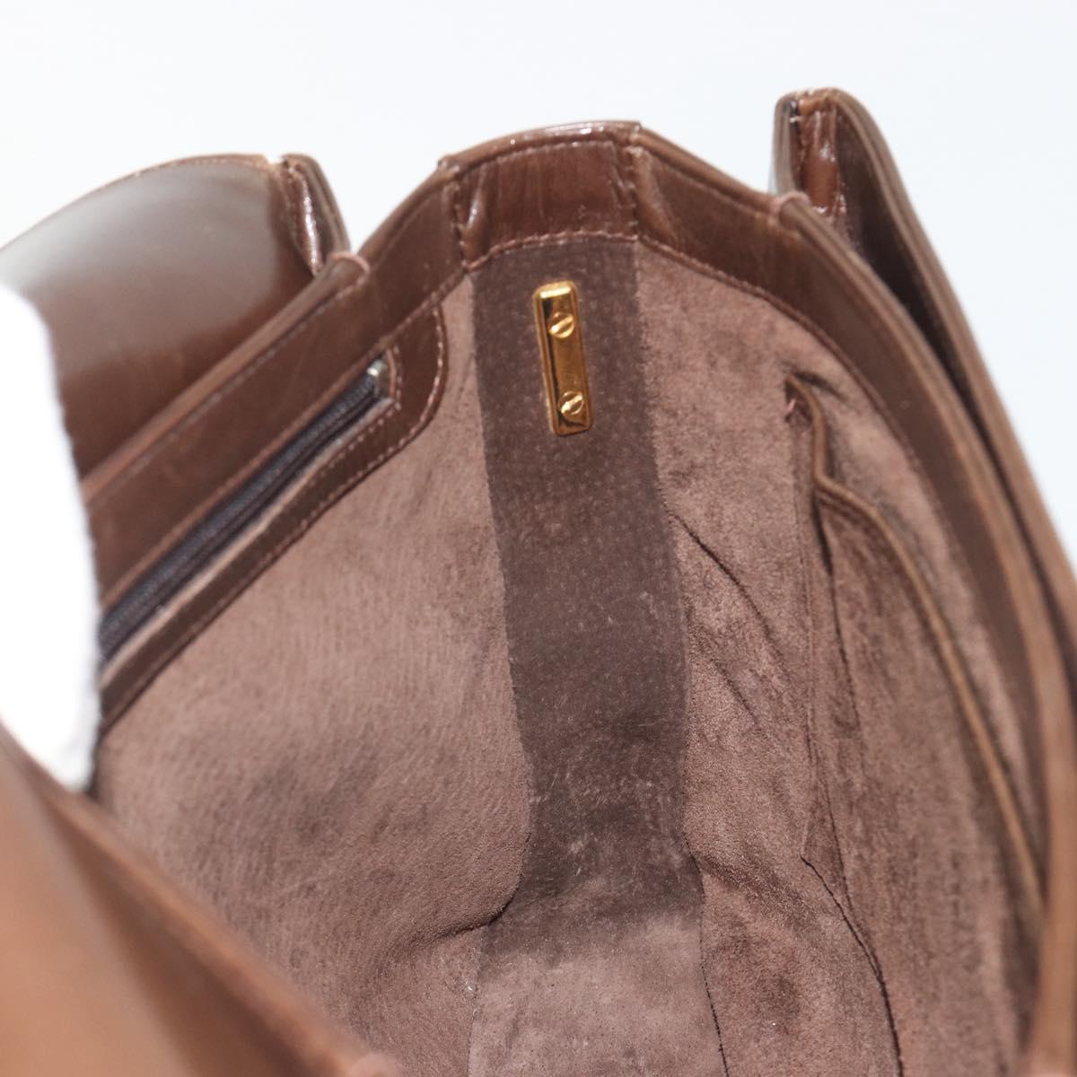GUCCI Hand Bag Leather Brown Gold Tone Auth ep15160