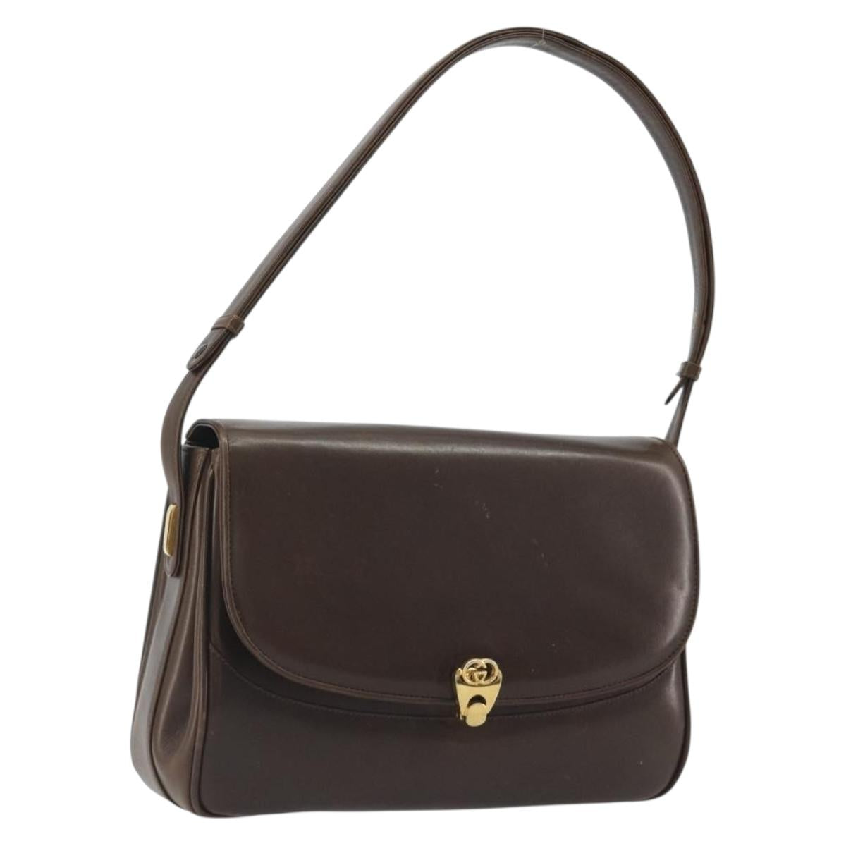 GUCCI Hand Bag Leather Brown Gold Tone Auth ep15160