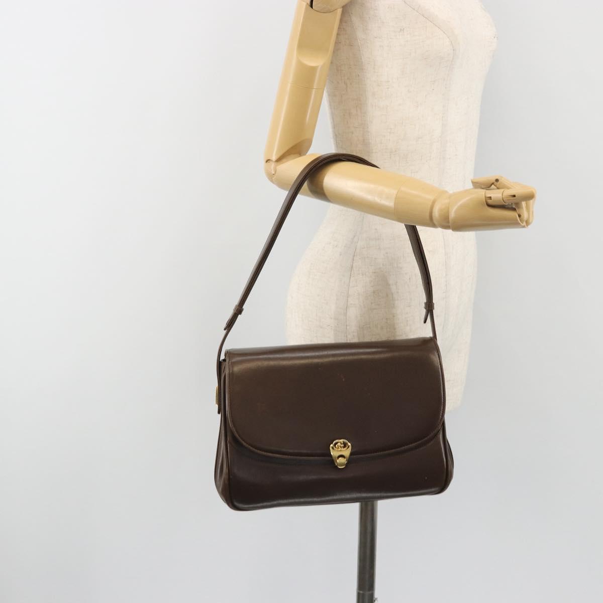GUCCI Hand Bag Leather Brown Gold Tone Auth ep15160
