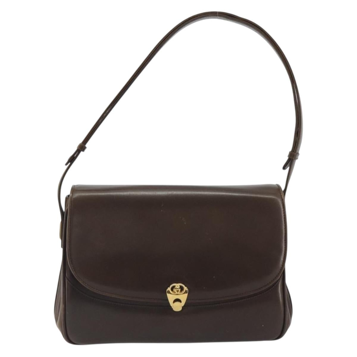 GUCCI Hand Bag Leather Brown Gold Tone Auth ep15160