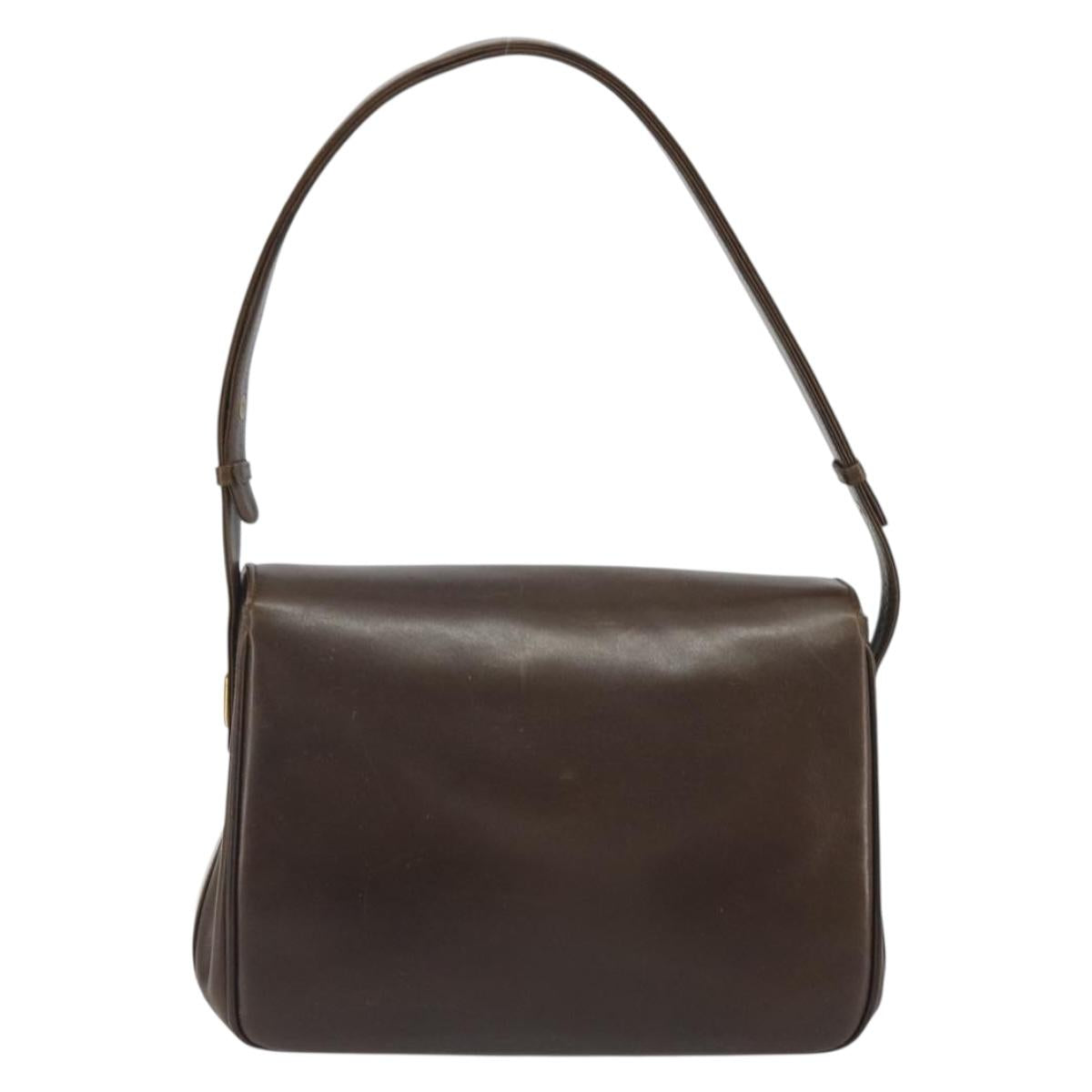 GUCCI Hand Bag Leather Brown Gold Tone Auth ep15160