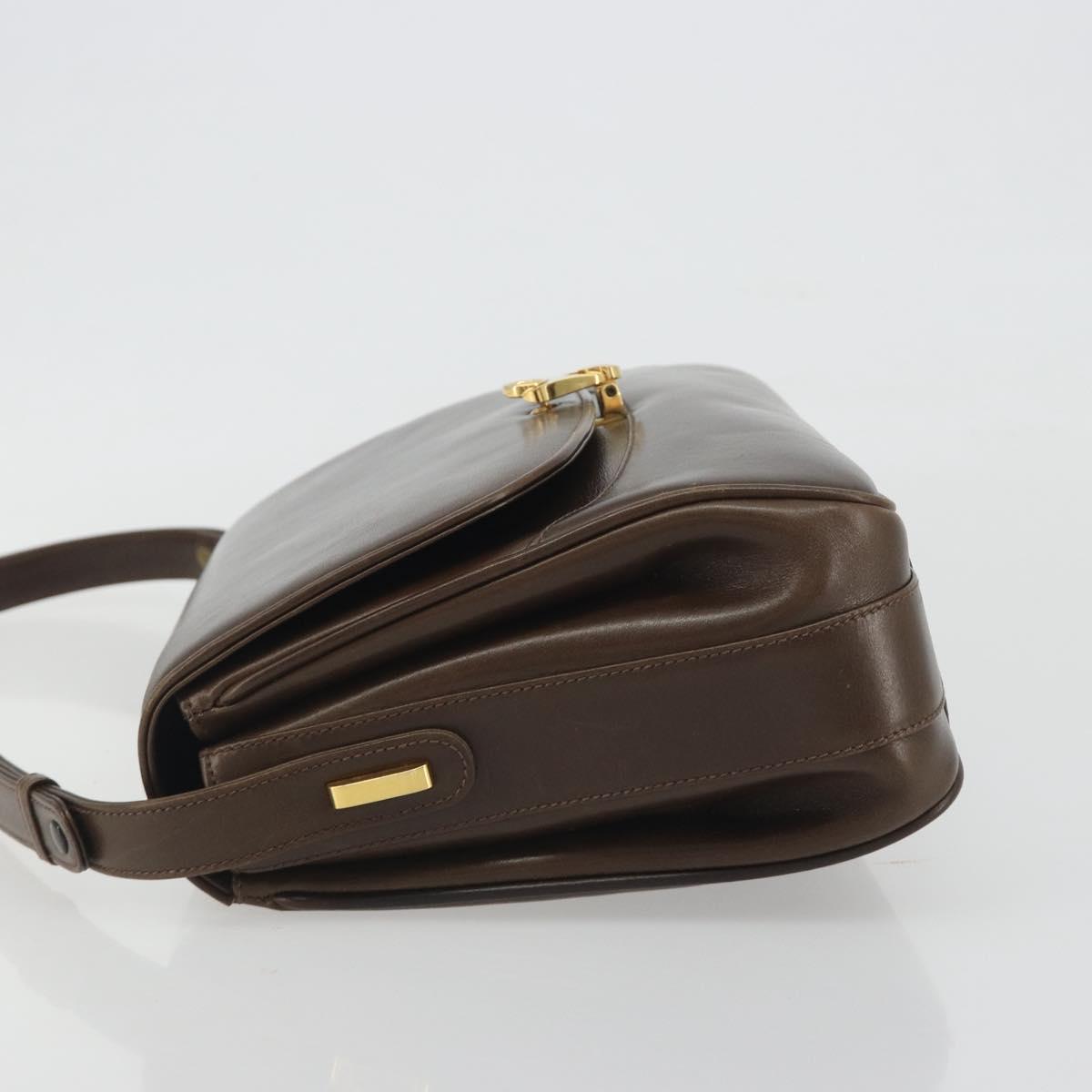 GUCCI Hand Bag Leather Brown Gold Tone Auth ep15160