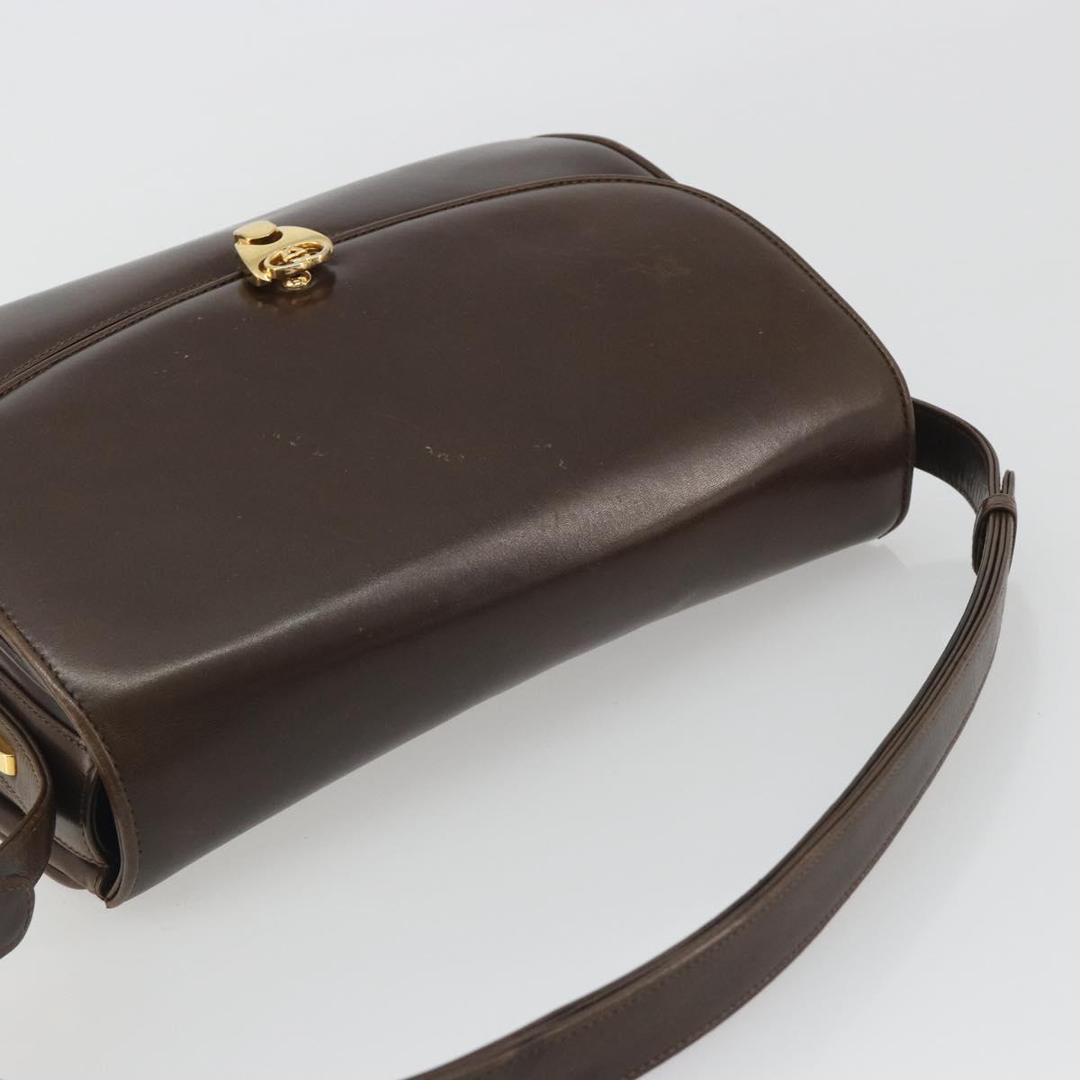 GUCCI Hand Bag Leather Brown Gold Tone Auth ep15160