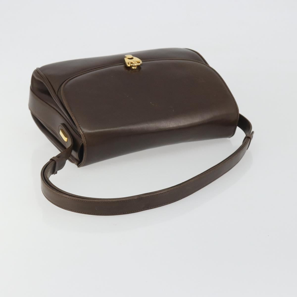 GUCCI Hand Bag Leather Brown Gold Tone Auth ep15160