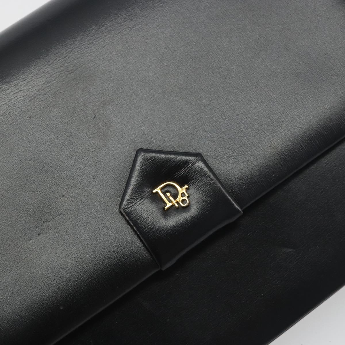 Christian Dior Chain Shoulder Bag Leather Black Gold Tone Auth ep15162