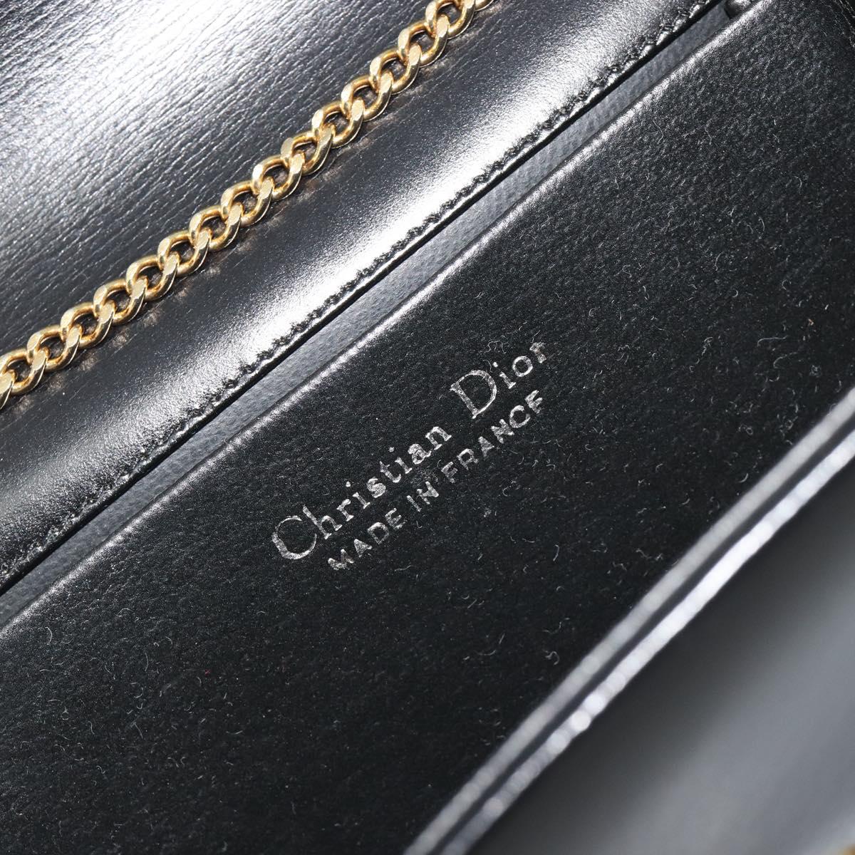 Christian Dior Chain Shoulder Bag Leather Black Gold Tone Auth ep15162