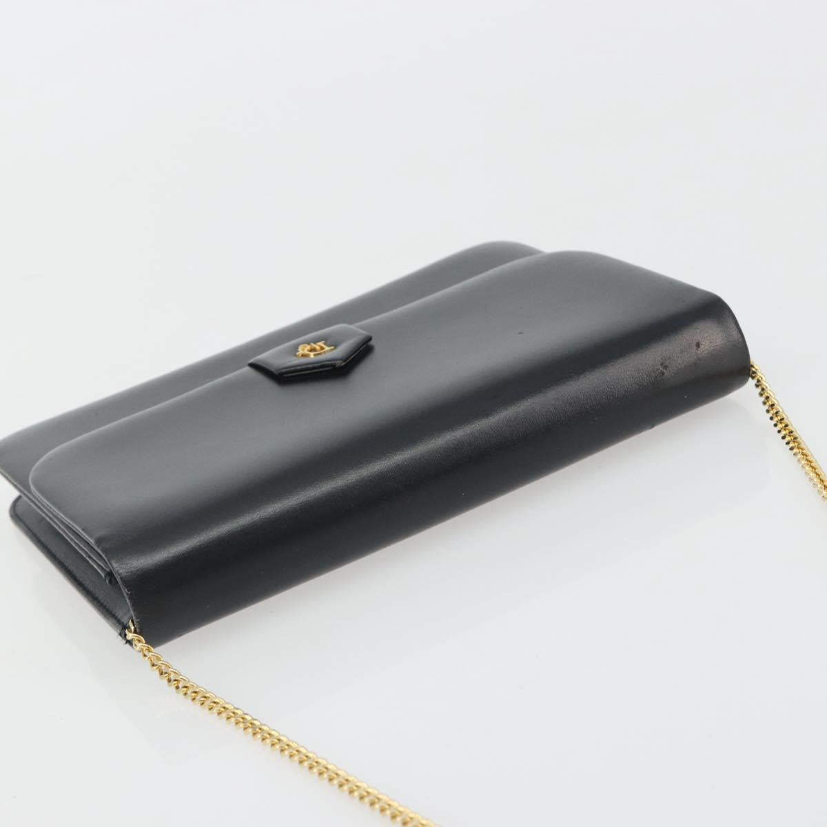 Christian Dior Chain Shoulder Bag Leather Black Gold Tone Auth ep15162