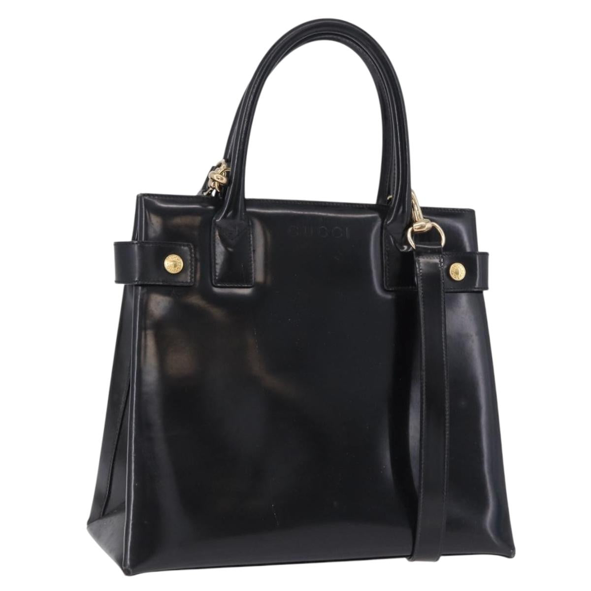 GUCCI Hand Bag Patent 2way Black Gold Tone 000 2404 0503 Auth ep15163