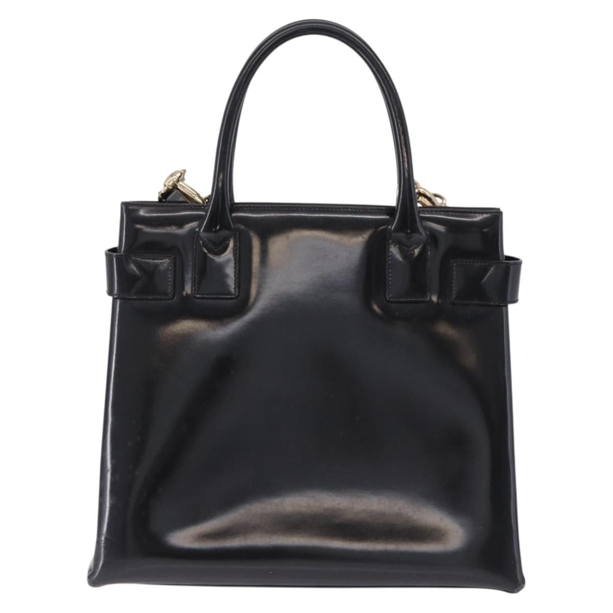 GUCCI Hand Bag Patent 2way Black Gold Tone 000 2404 0503 Auth ep15163