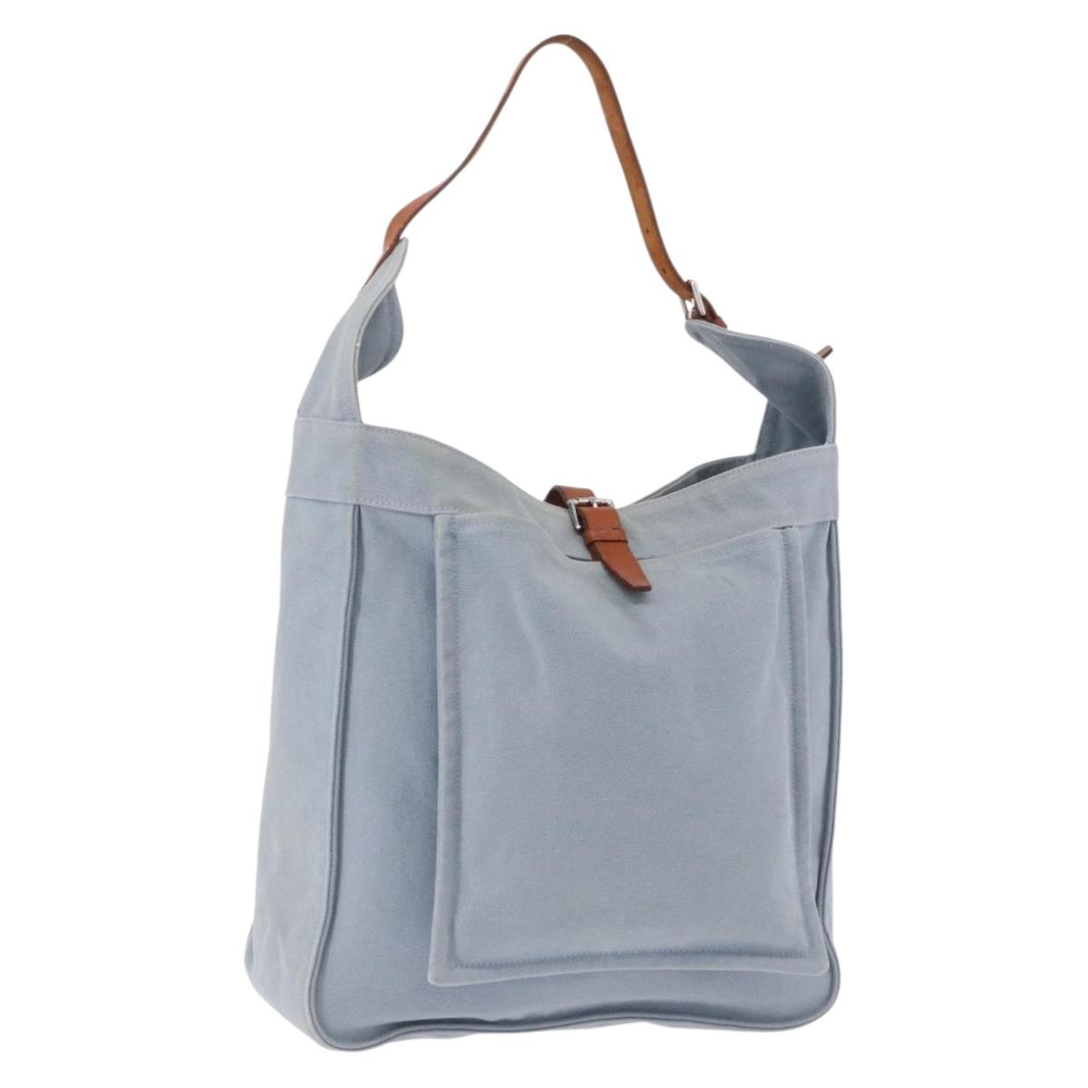 HERMES Marwali GM Shoulder Bag Canvas Light Blue Silver Auth ep15167