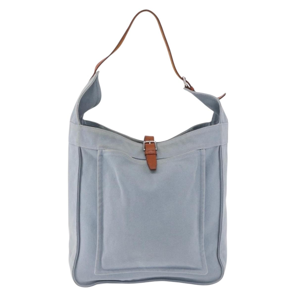 HERMES Marwali GM Shoulder Bag Canvas Light Blue Silver Auth ep15167