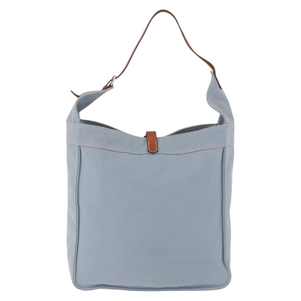 HERMES Marwali GM Shoulder Bag Canvas Light Blue Silver Auth ep15167