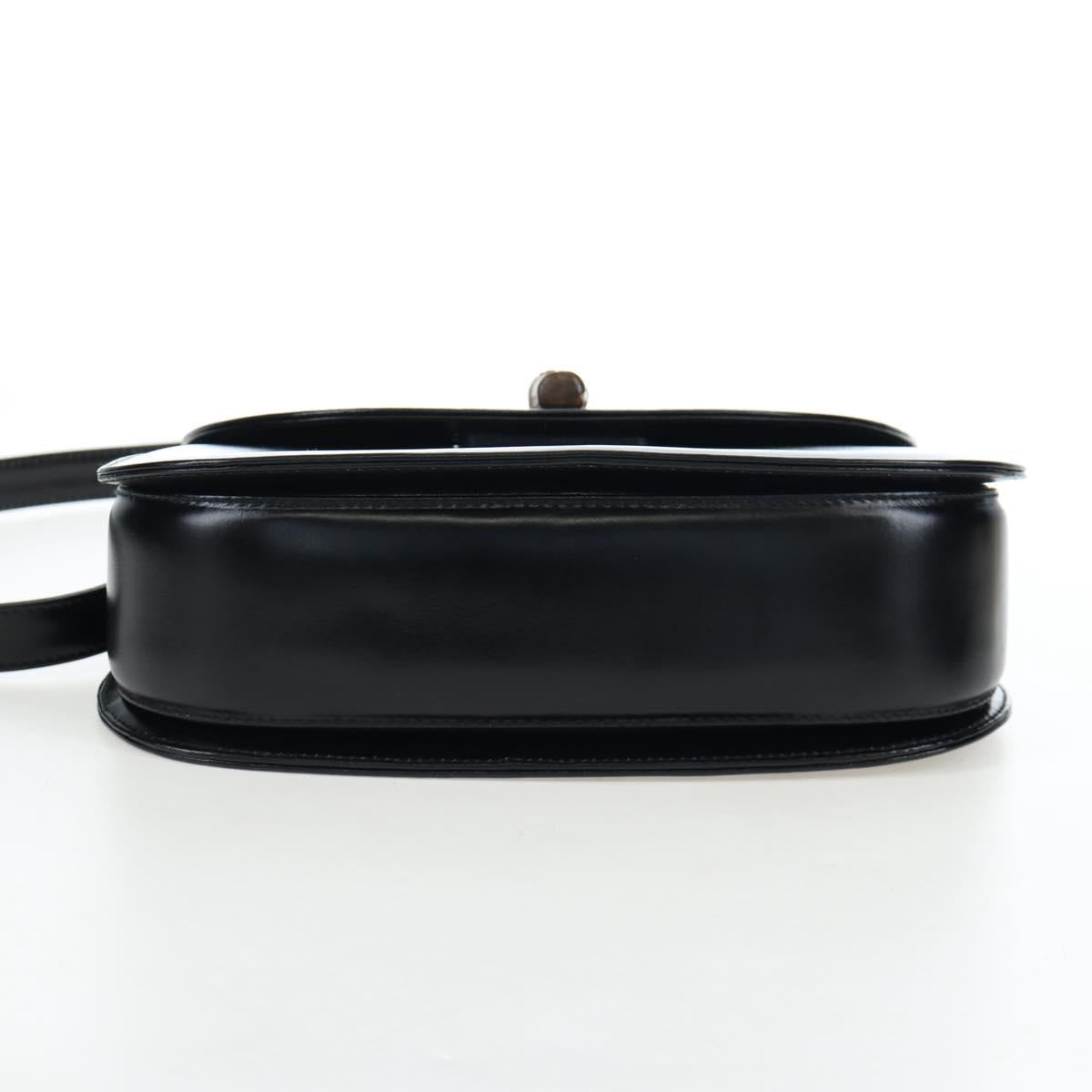 GUCCI Bamboo Hand Bag Leather 2way Black Gold Tone Auth ep15168SAV
