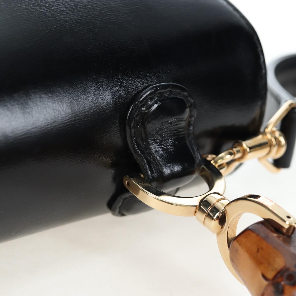 GUCCI Bamboo Hand Bag Leather 2way Black Gold Tone Auth ep15168SAV