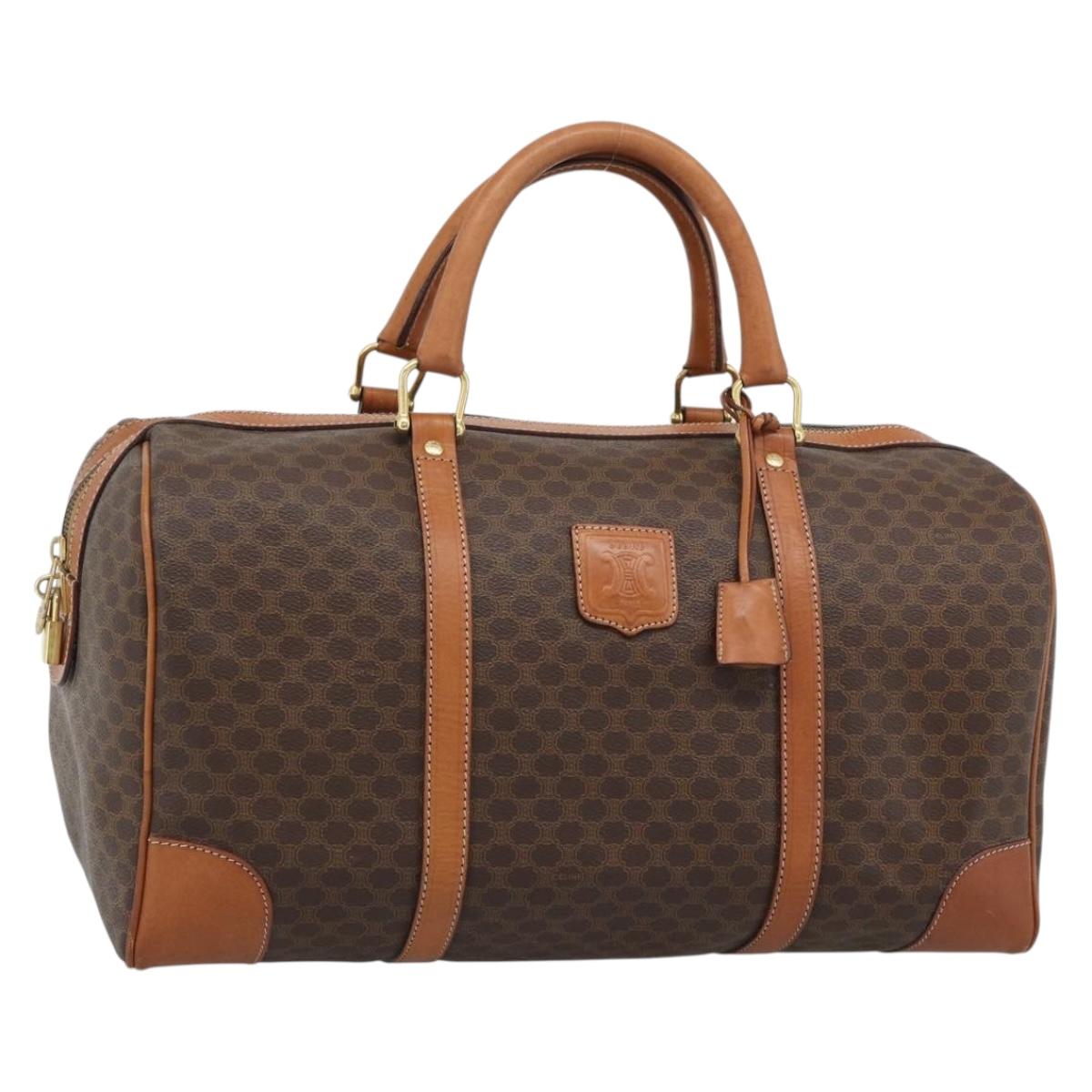 CELINE Macadam Boston Bag PVC Leather Brown Gold Tone Auth ep15169