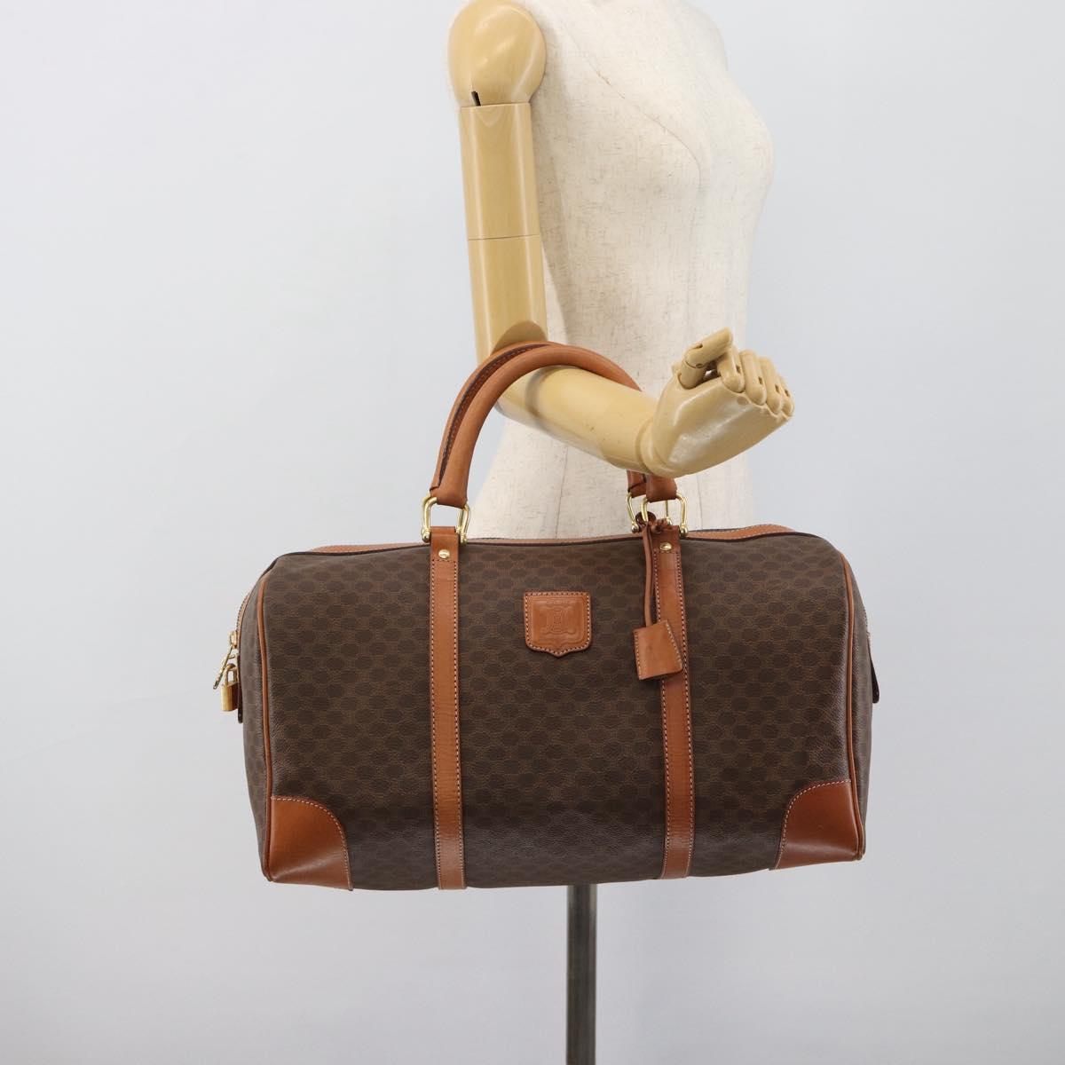 CELINE Macadam Boston Bag PVC Leather Brown Gold Tone Auth ep15169
