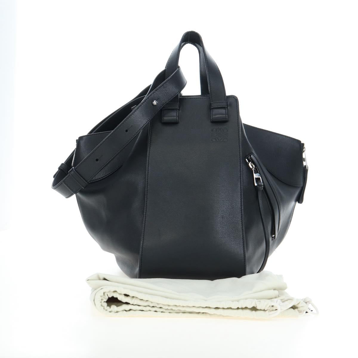 LOEWE Hammock Medium Hand Bag Leather 2way Black Silver Auth ep15172SAV