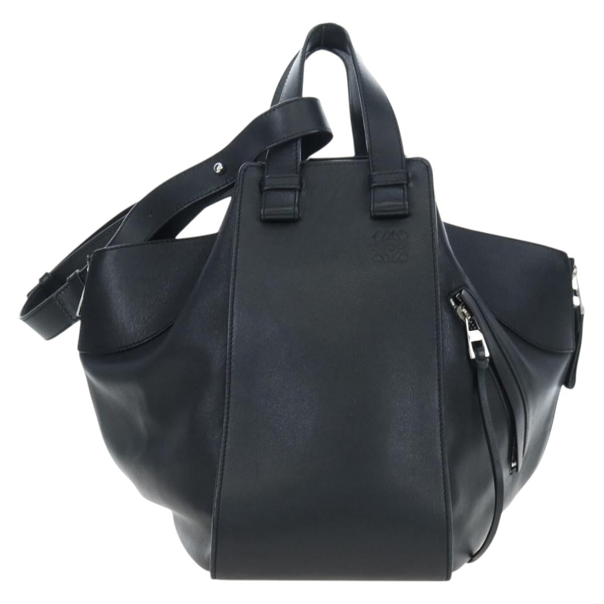 LOEWE Hammock Medium Hand Bag Leather 2way Black Silver Auth ep15172SAV