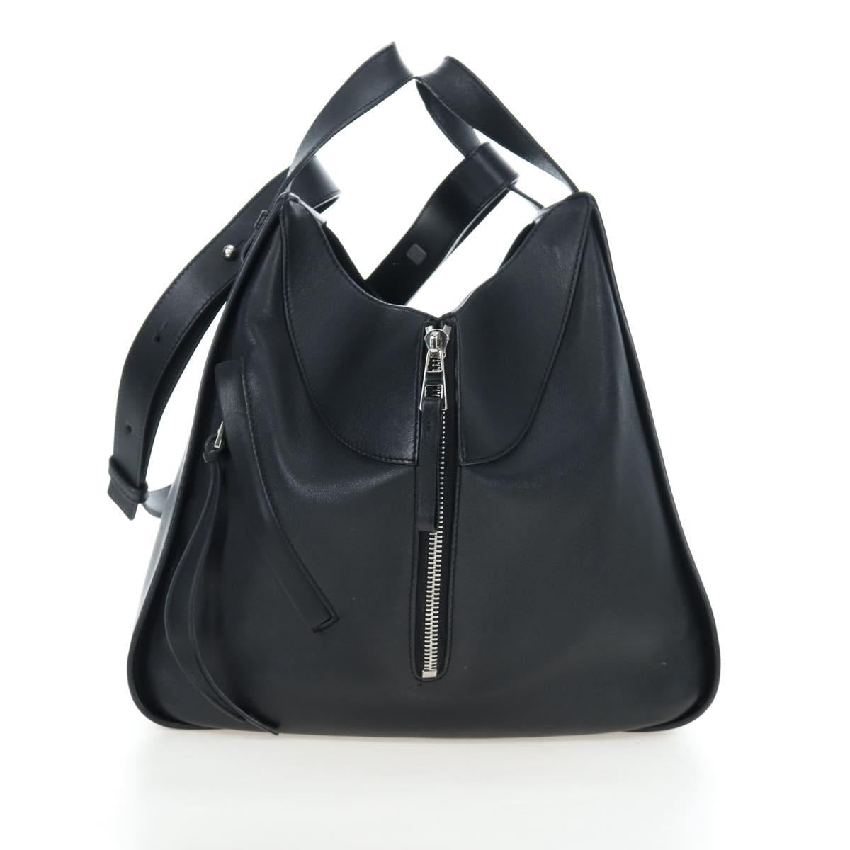 LOEWE Hammock Medium Hand Bag Leather 2way Black Silver Auth ep15172SAV