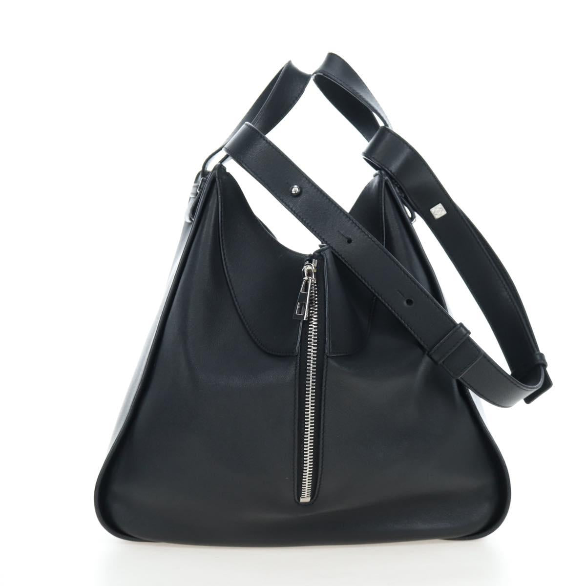 LOEWE Hammock Medium Hand Bag Leather 2way Black Silver Auth ep15172SAV