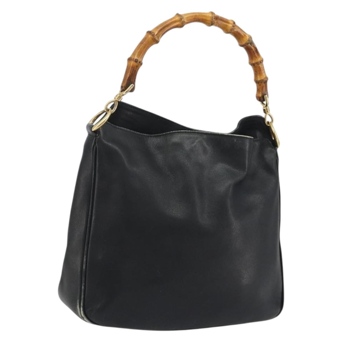 GUCCI Bamboo Hand Bag Leather Black Gold Tone 004 123 1638 Auth ep15174