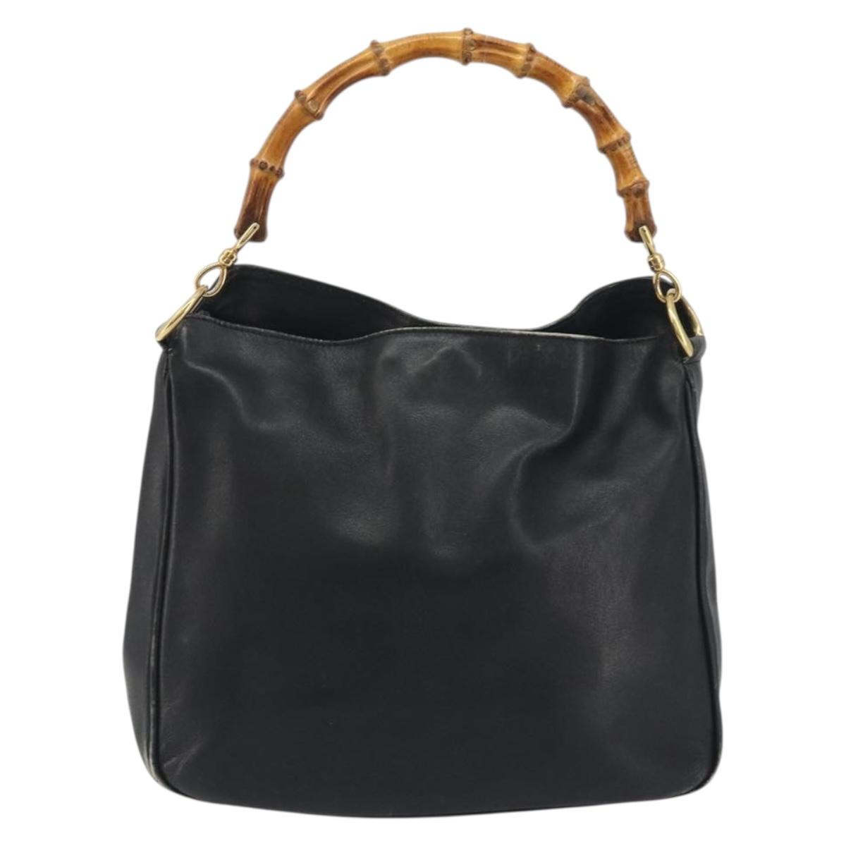 GUCCI Bamboo Hand Bag Leather Black Gold Tone 004 123 1638 Auth ep15174