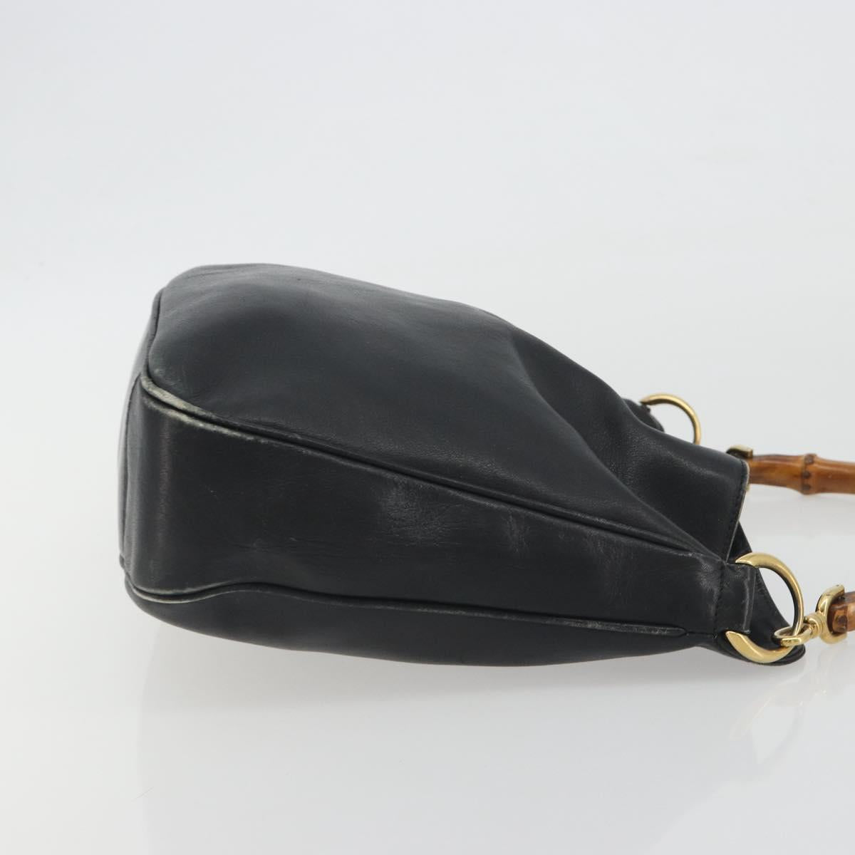 GUCCI Bamboo Hand Bag Leather Black Gold Tone 004 123 1638 Auth ep15174