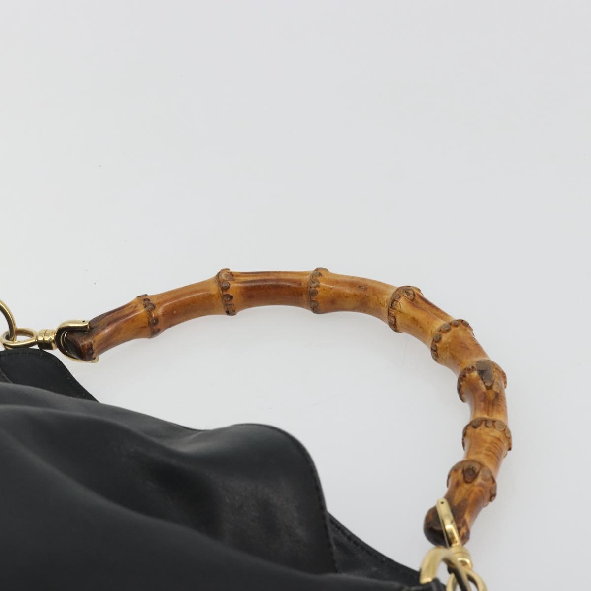 GUCCI Bamboo Hand Bag Leather Black Gold Tone 004 123 1638 Auth ep15174