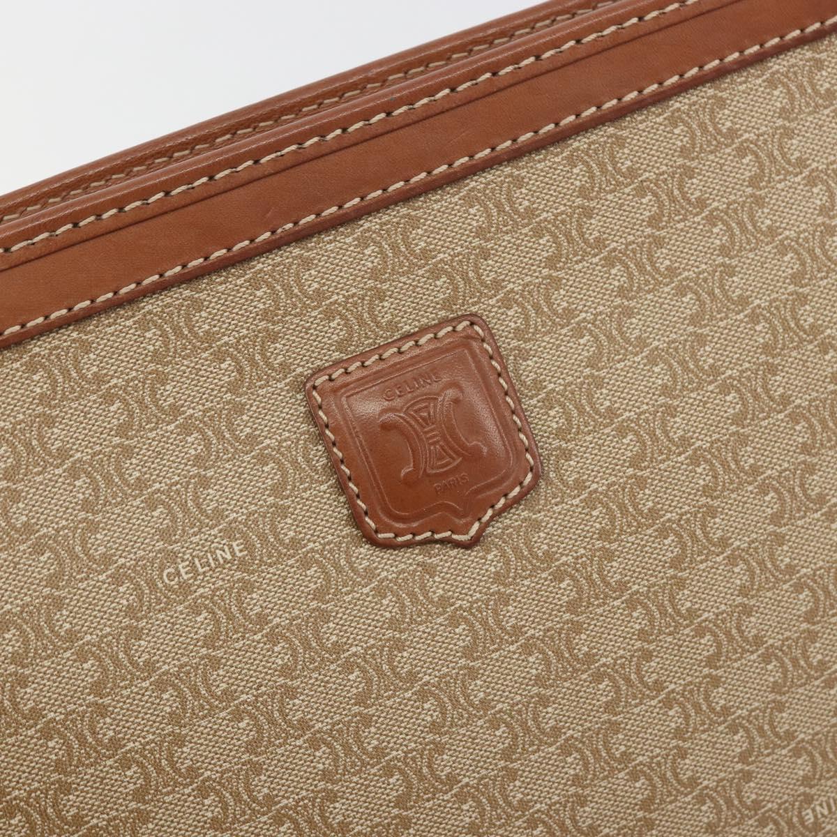 CELINE Macadam Clutch Bag PVC Leather Beige Gold Tone Auth ep15177