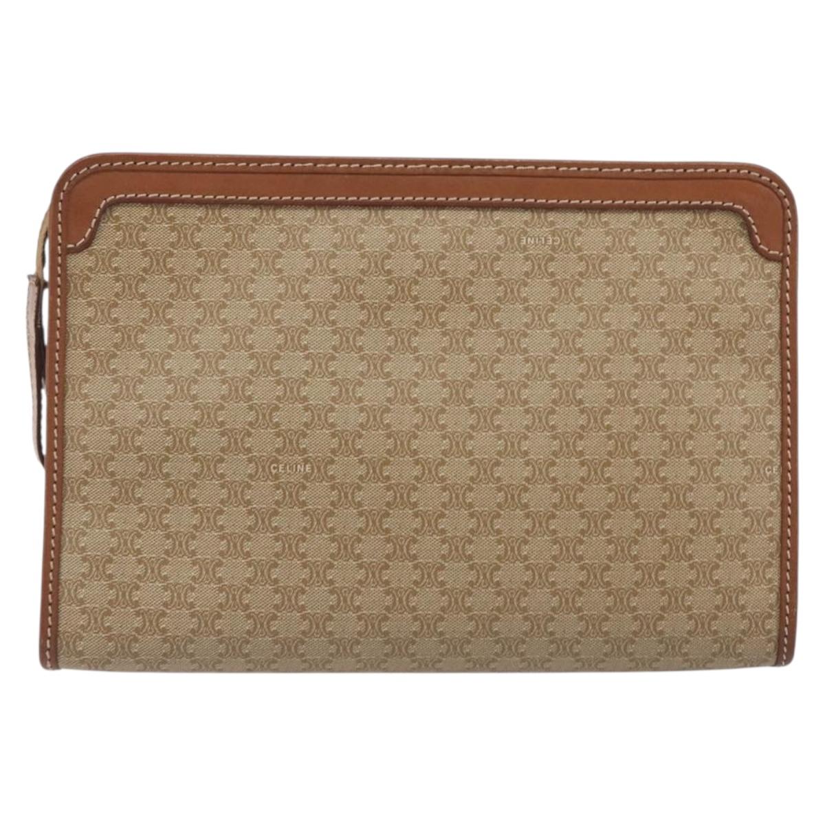 CELINE Macadam Clutch Bag PVC Leather Beige Gold Tone Auth ep15177