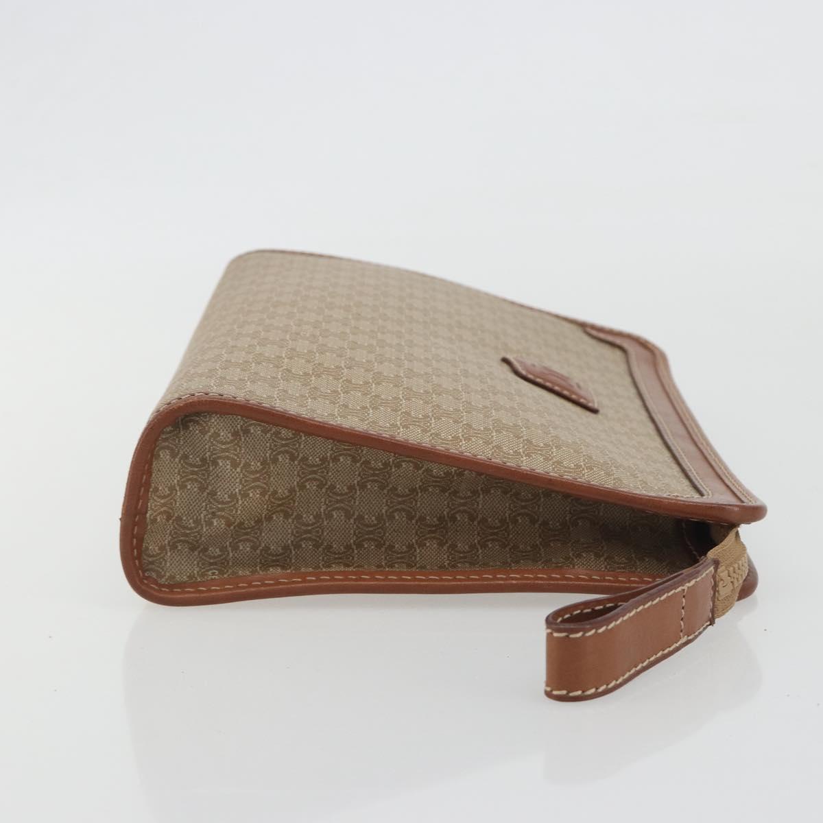CELINE Macadam Clutch Bag PVC Leather Beige Gold Tone Auth ep15177