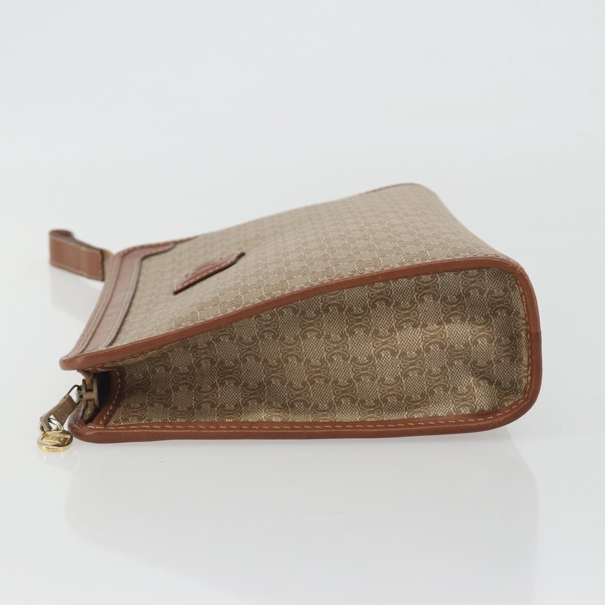 CELINE Macadam Clutch Bag PVC Leather Beige Gold Tone Auth ep15177