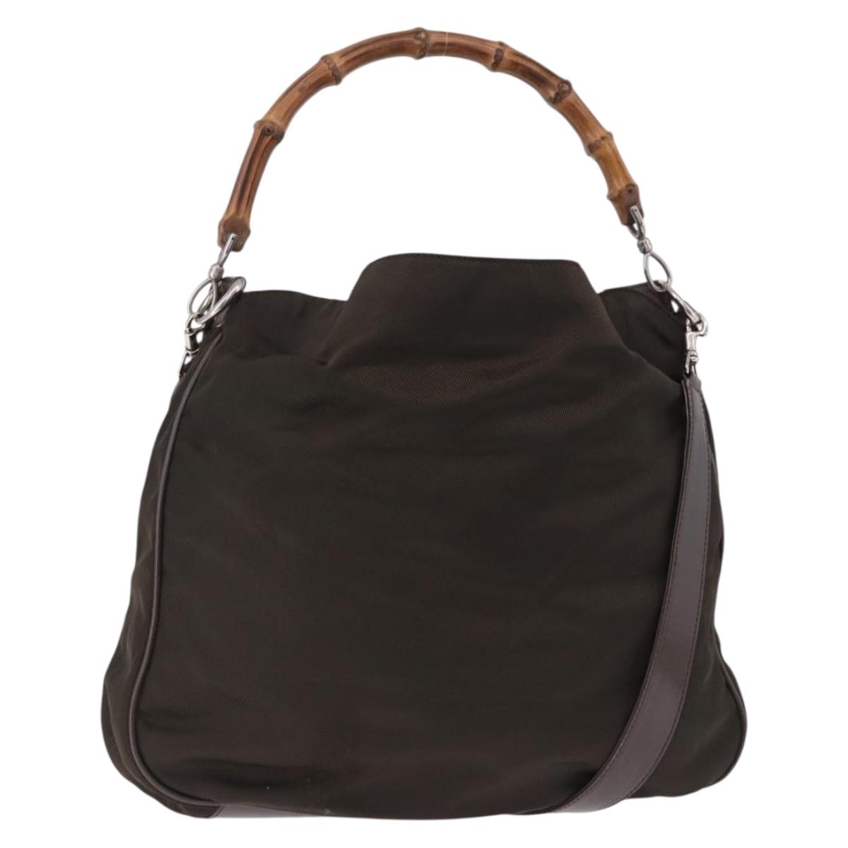 GUCCI Bamboo Hand Bag Nylon 2way Khaki Silver 001 2404 1577 0 Auth ep15179