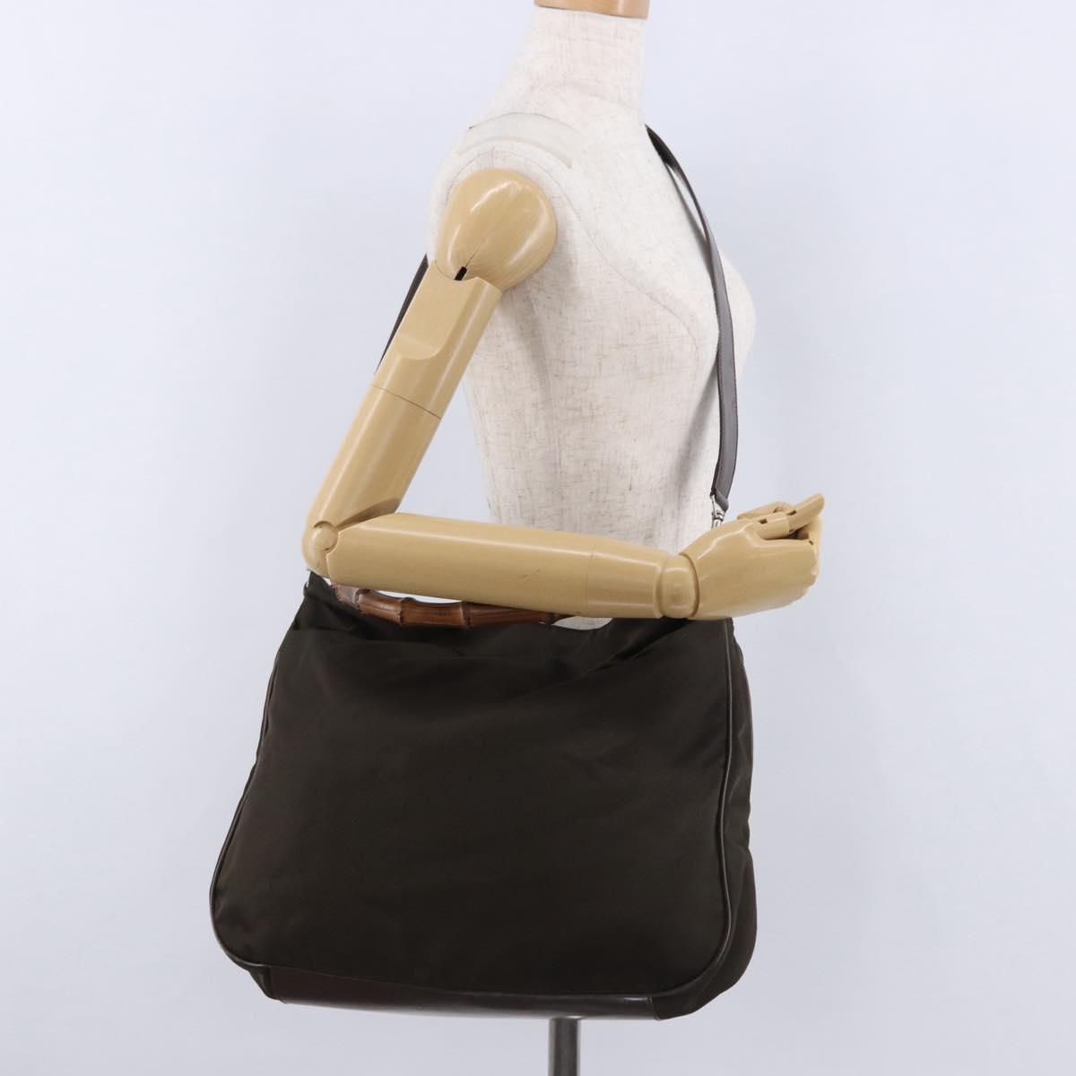 GUCCI Bamboo Hand Bag Nylon 2way Khaki Silver 001 2404 1577 0 Auth ep15179