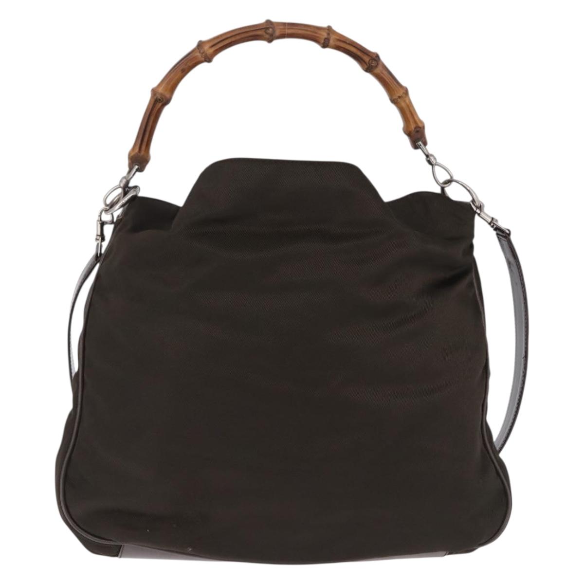 GUCCI Bamboo Hand Bag Nylon 2way Khaki Silver 001 2404 1577 0 Auth ep15179