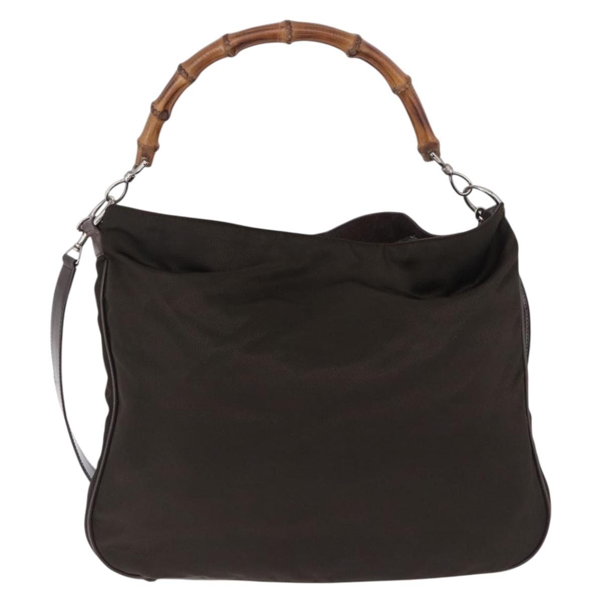 GUCCI Bamboo Hand Bag Nylon 2way Khaki Silver 001 2404 1577 0 Auth ep15179