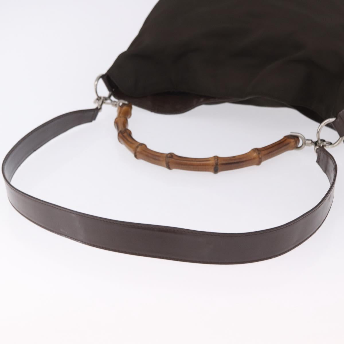 GUCCI Bamboo Hand Bag Nylon 2way Khaki Silver 001 2404 1577 0 Auth ep15179