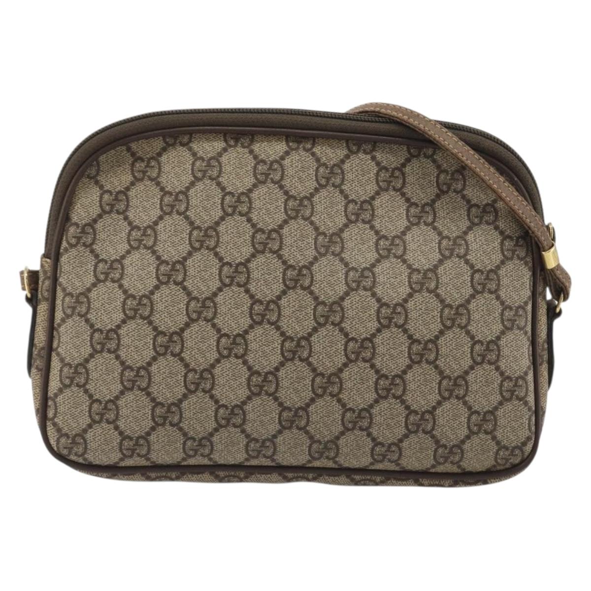 GUCCI GG Supreme Shoulder Bag PVC Leather Beige Gold Tone Auth ep15182