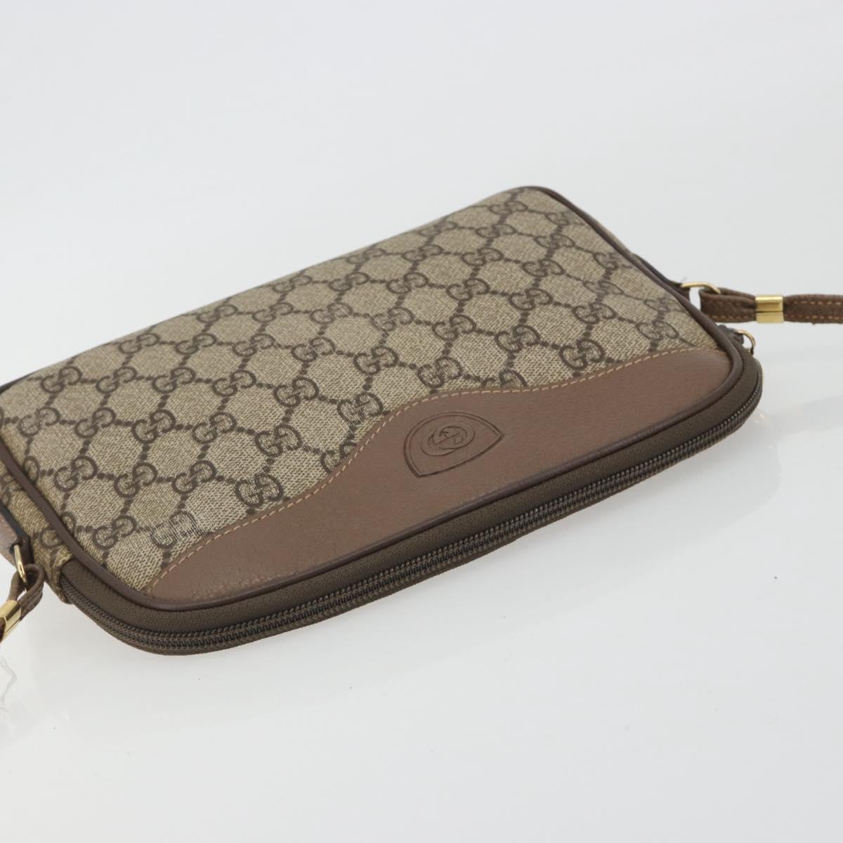 GUCCI GG Supreme Shoulder Bag PVC Leather Beige Gold Tone Auth ep15182