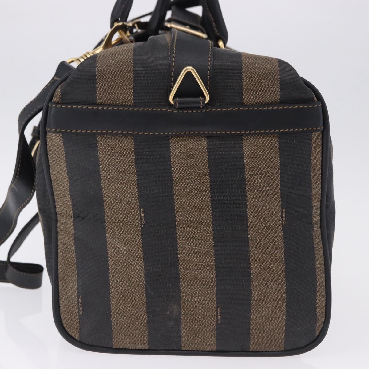 FENDI Pecan Canvas Boston Bag 2way Black Gold Tone Auth ep15183