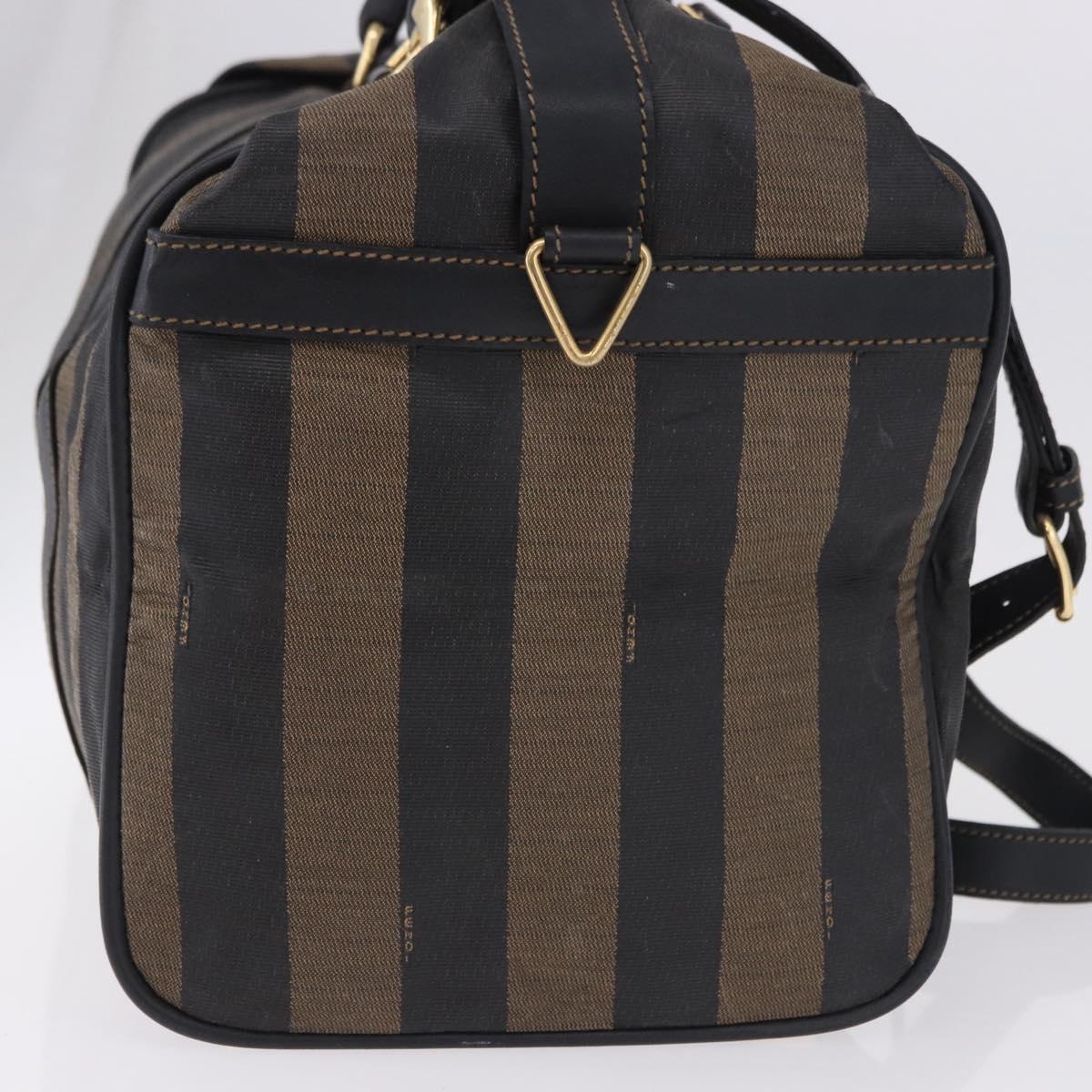 FENDI Pecan Canvas Boston Bag 2way Black Gold Tone Auth ep15183
