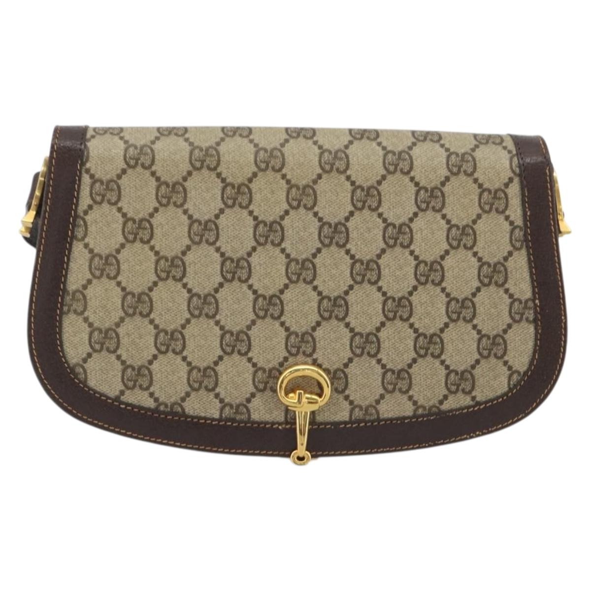 GUCCI GG Supreme Shoulder Bag PVC Leather Beige Gold Tone Auth ep15186
