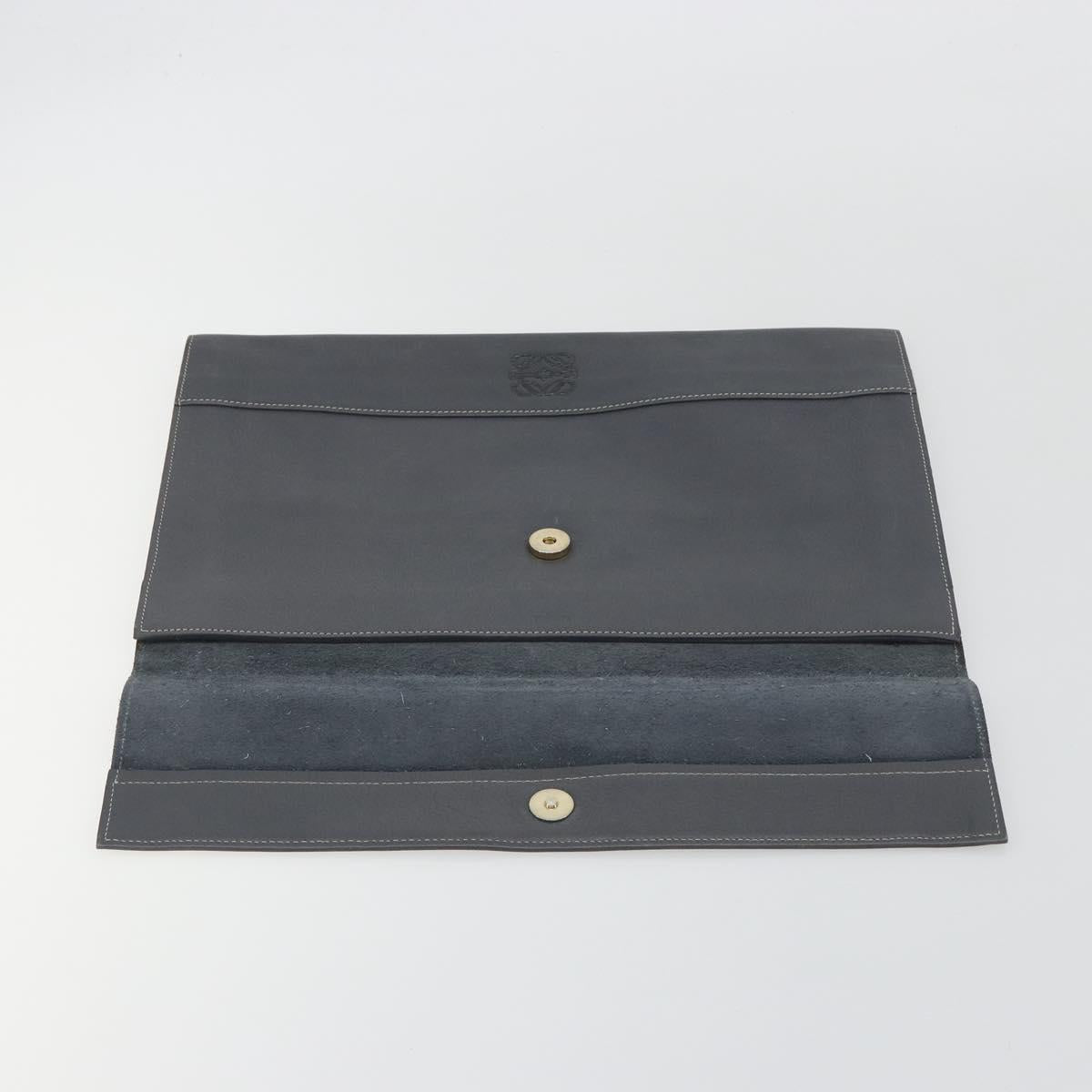 LOEWE Clutch Bag Leather Gray Auth ep15192