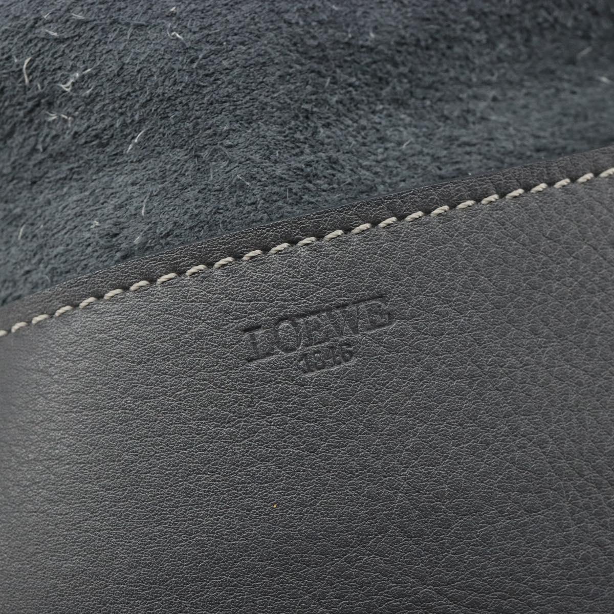 LOEWE Clutch Bag Leather Gray Auth ep15192