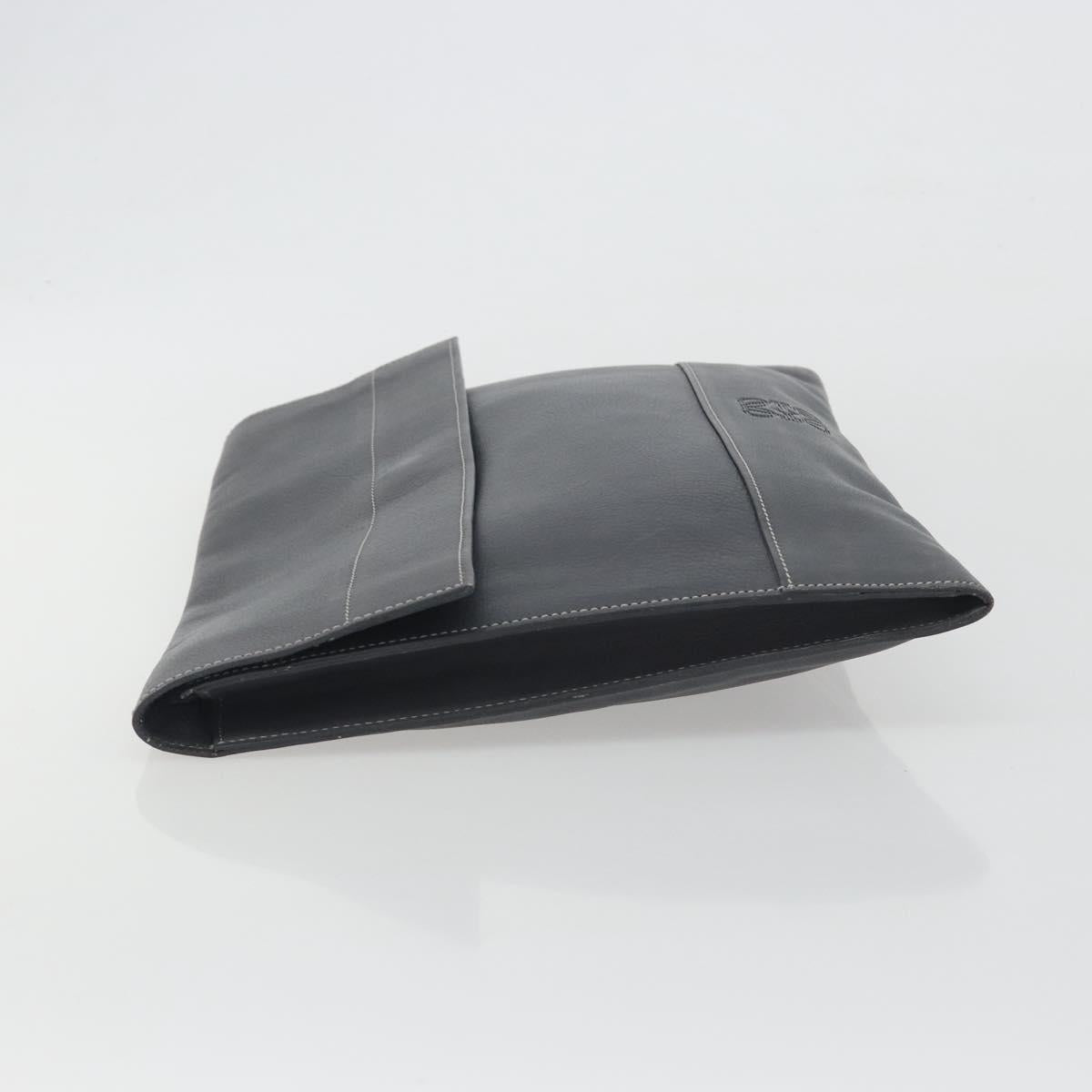 LOEWE Clutch Bag Leather Gray Auth ep15192