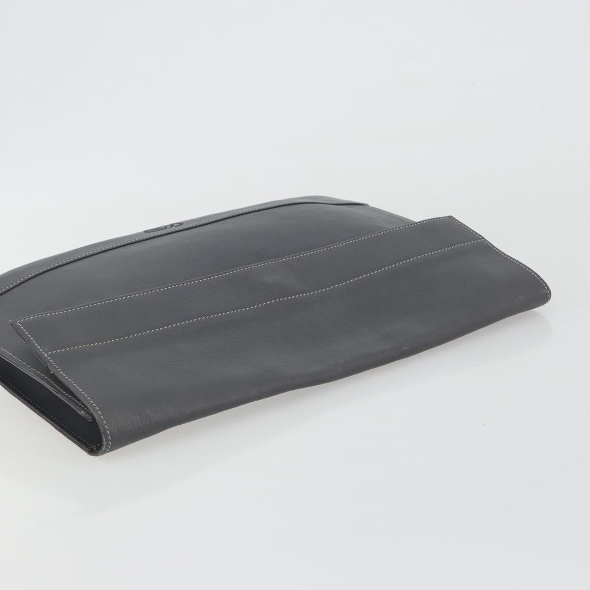 LOEWE Clutch Bag Leather Gray Auth ep15192