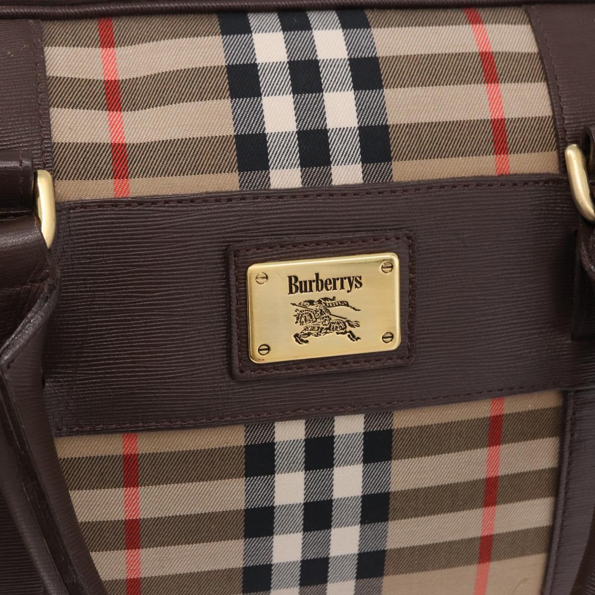 Burberrys Nova Check Boston Bag Canvas Beige Gold Tone Auth ep15193A