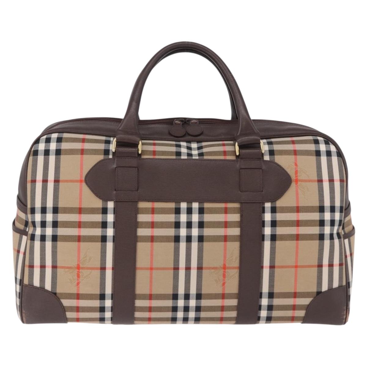 Burberrys Nova Check Boston Bag Canvas Beige Gold Tone Auth ep15193A
