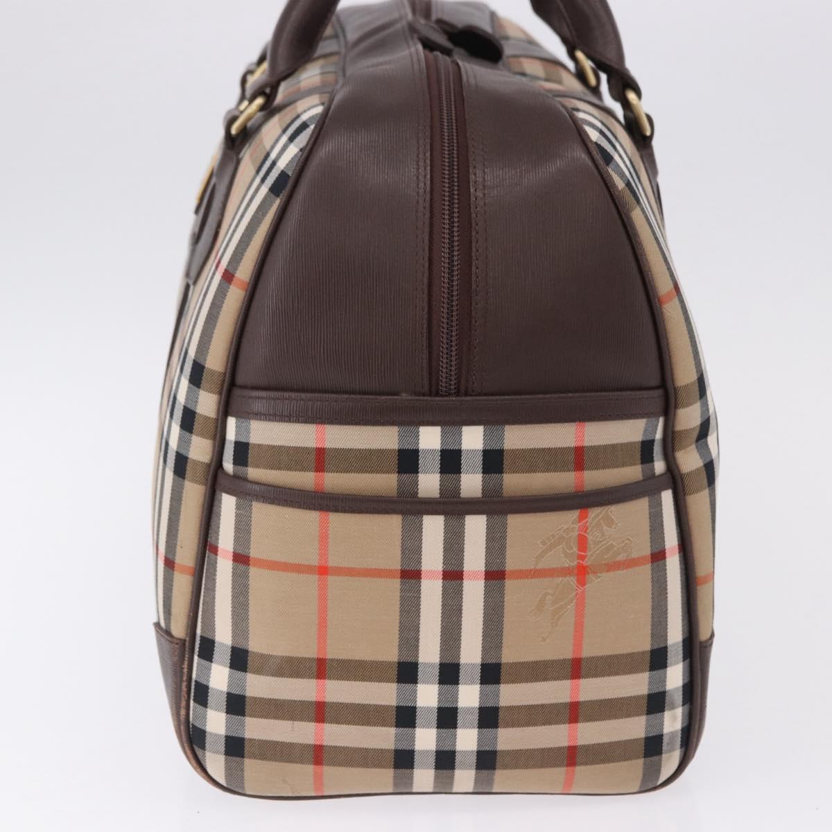 Burberrys Nova Check Boston Bag Canvas Beige Gold Tone Auth ep15193A